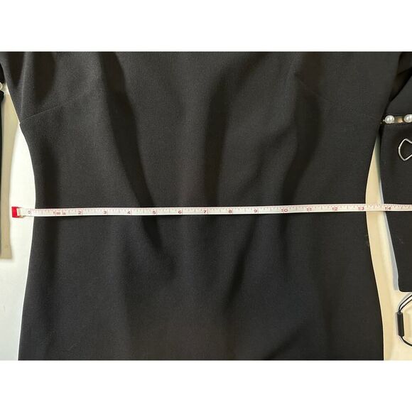 Calvin Klein Little Black Sheath Dress | NWT Size 2 | Bell Sleeve Pearl Detail - Picture 4 of 13